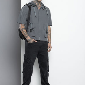 Men's Grey Boxy Solid Street Wear Shirt