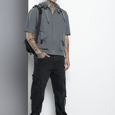 Men's Grey Boxy Solid Street Wear Shirt