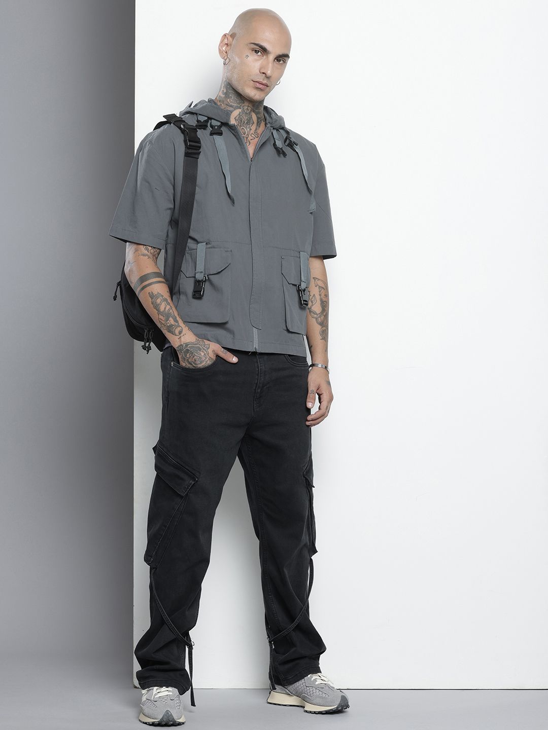 Men's Grey Boxy Solid Street Wear Shirt