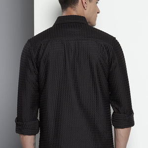 Men's Black Regular Fit Textured Resort Wear Shirt