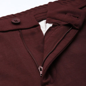 Men's Maroon Relaxed Fit Solid Chinos