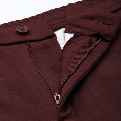 Men's Maroon Relaxed Fit Solid Chinos