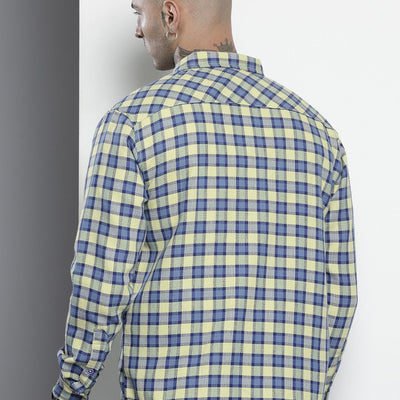 Men's Orange Relaxed Fit Checked Casual Shirt
