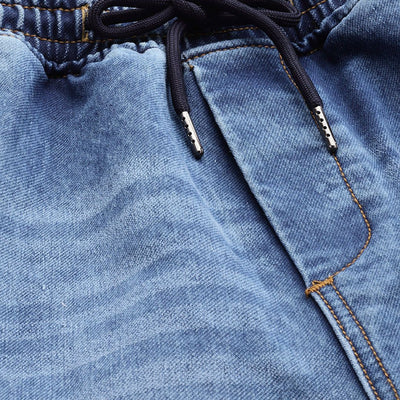 Men's Blue Relaxed Fit Solid Stretchable Denim Cargo Joggers