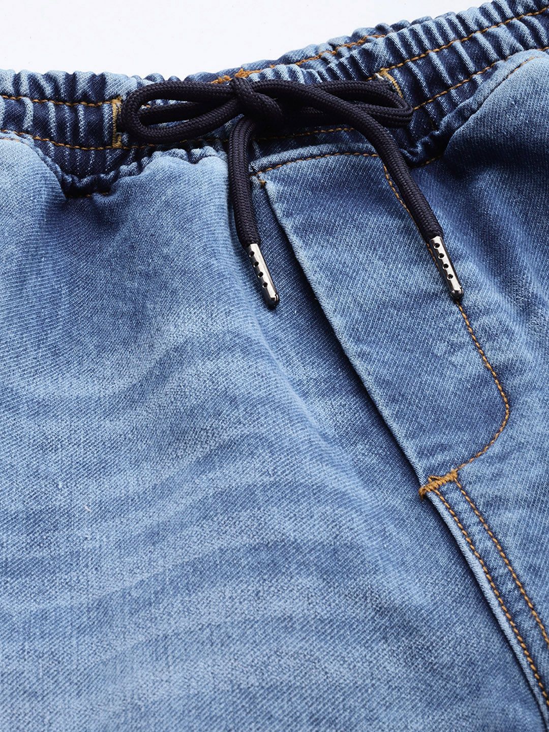 Men's Blue Relaxed Fit Solid Stretchable Denim Cargo Joggers