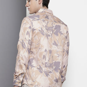 Men's Beige Slim Fit Abstract Print Party Wear Shirt