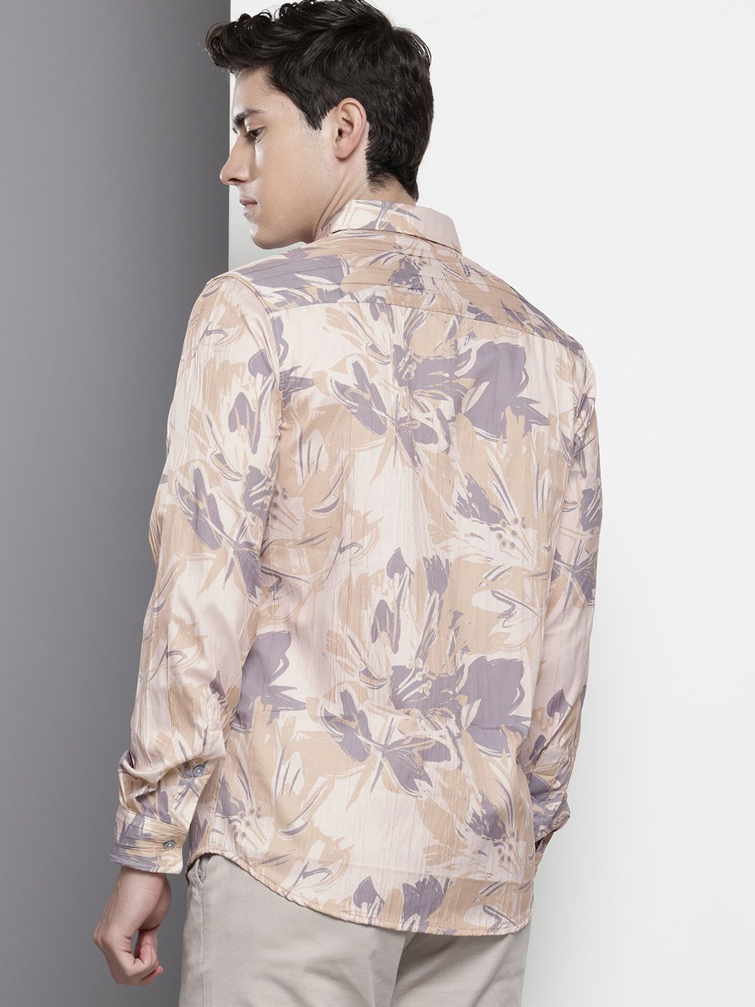 Men's Beige Slim Fit Abstract Print Party Wear Shirt