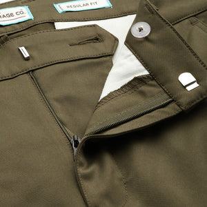 Men's Olive Regular Fit Solid Trousers