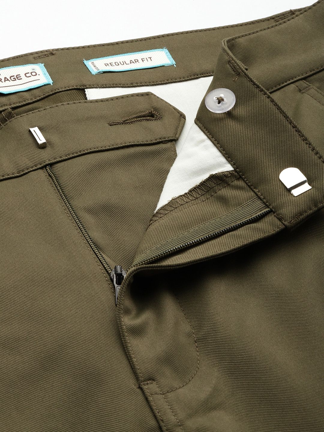 Men's Olive Regular Fit Solid Trousers