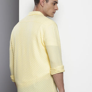Men's Yellow Relaxed Fit Solid Resort Wear Shirt