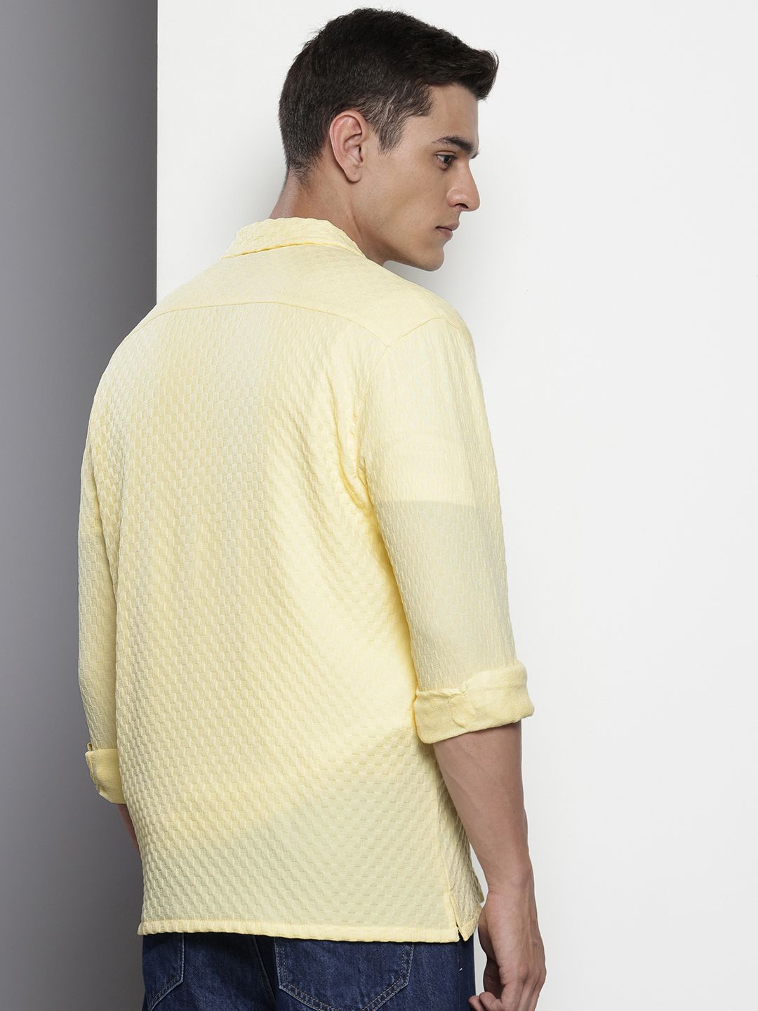 Men's Yellow Relaxed Fit Solid Resort Wear Shirt