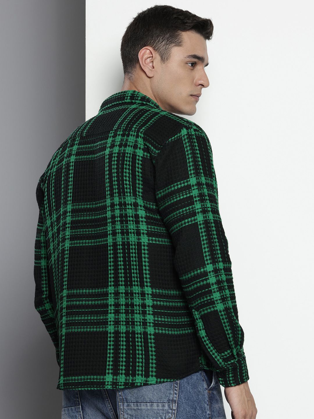 Men's Black Relaxed Fit Textured Casual Shirt