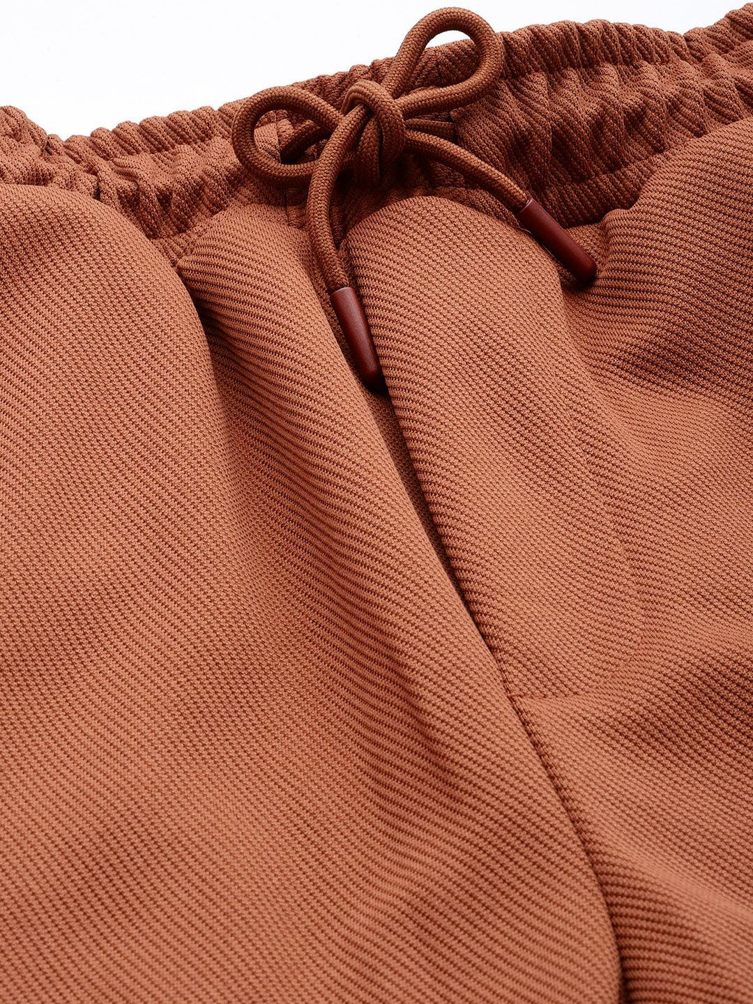 Men's Brown Relaxed Fit Textured Baggy Joggers