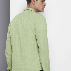 Men's Green Slim Fit Vertical Striped Casual Shirt