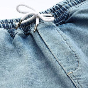 Men's Blue Relaxed Fit Solid Stretchable Denim Cargo Joggers