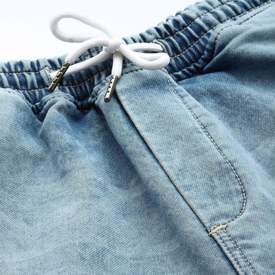 Men's Blue Relaxed Fit Solid Stretchable Denim Cargo Joggers