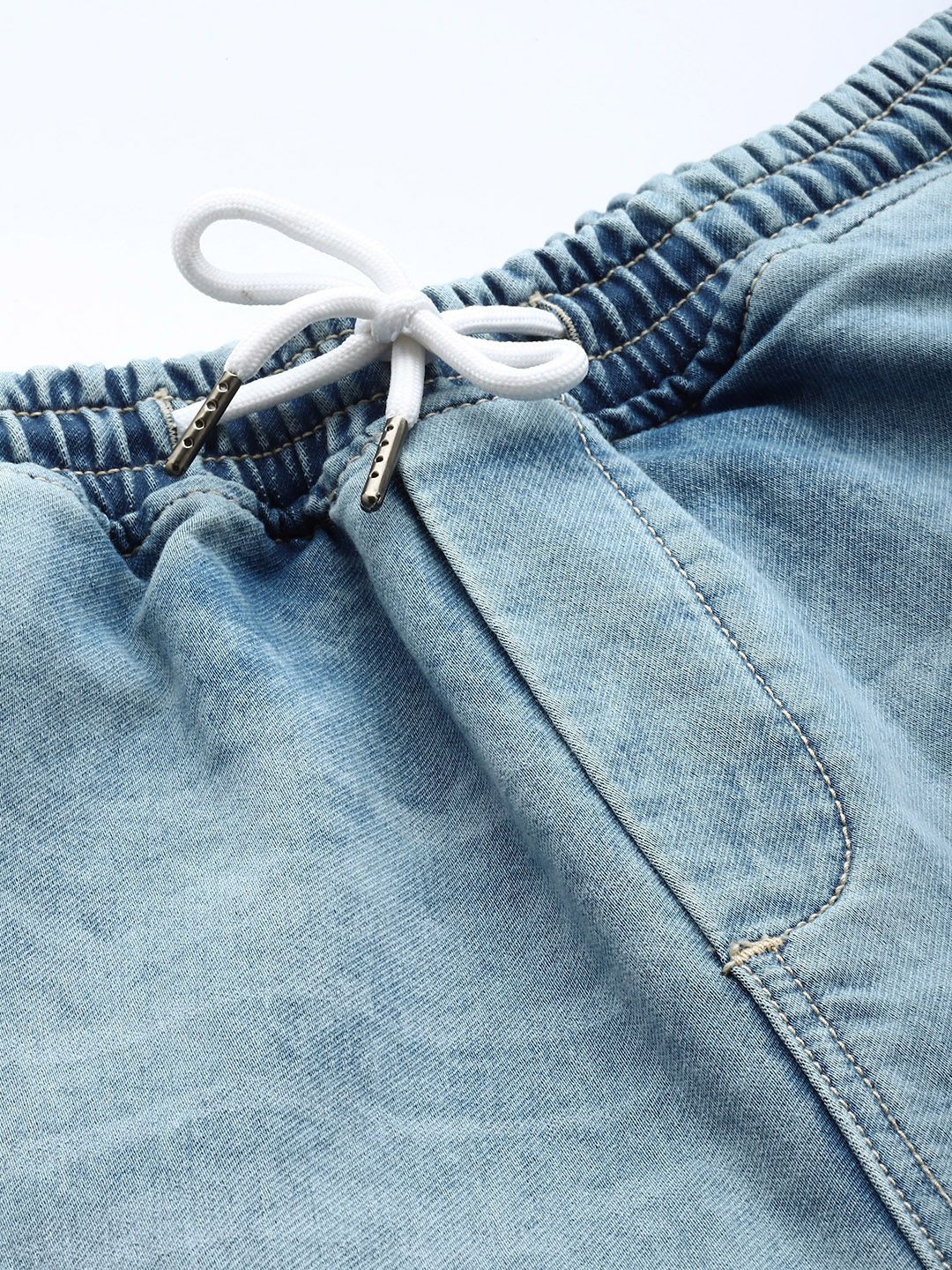 Men's Blue Relaxed Fit Solid Stretchable Denim Cargo Joggers
