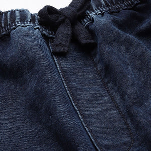 Men's Blue Loose Solid Denim Cargo Harem Pants