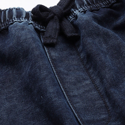 Men's Blue Loose Solid Denim Cargo Harem Pants