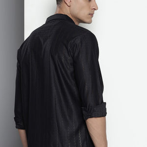 Men's Black Relaxed Fit Textured Resort Wear Shirt