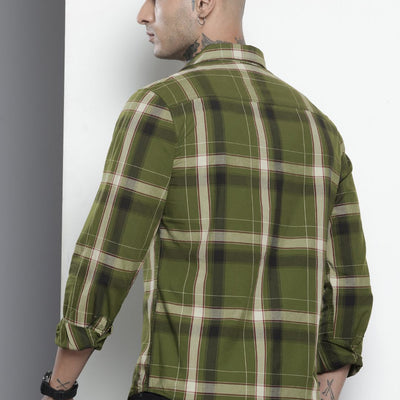 Men's Green Slim Fit Checked Casual Shirt