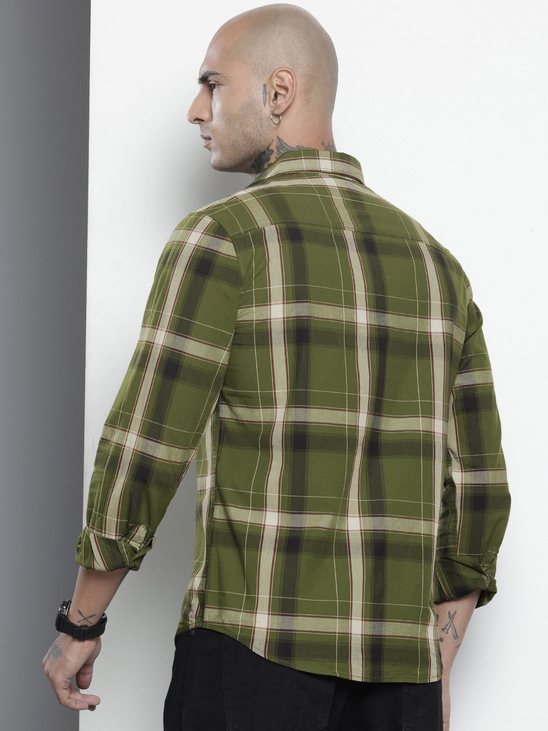 Men's Green Slim Fit Checked Casual Shirt