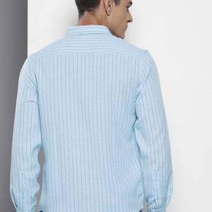 Men's Blue Slim Fit Striped Casual Shirt
