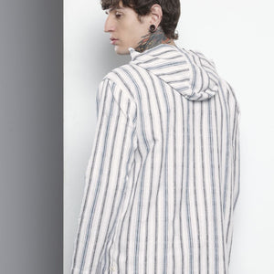 Men's Grey Relaxed Fit Vertical Stripes Resort Wear Shirt
