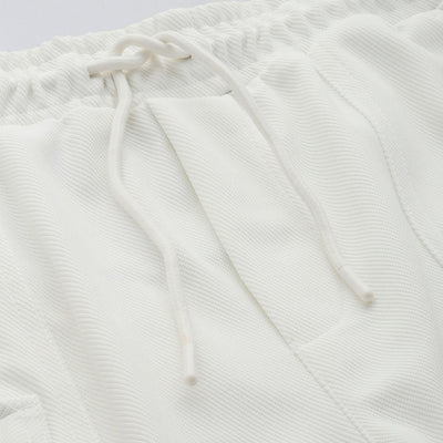 Men's White Relaxed Fit Textured Wide Leg Cargo Joggers