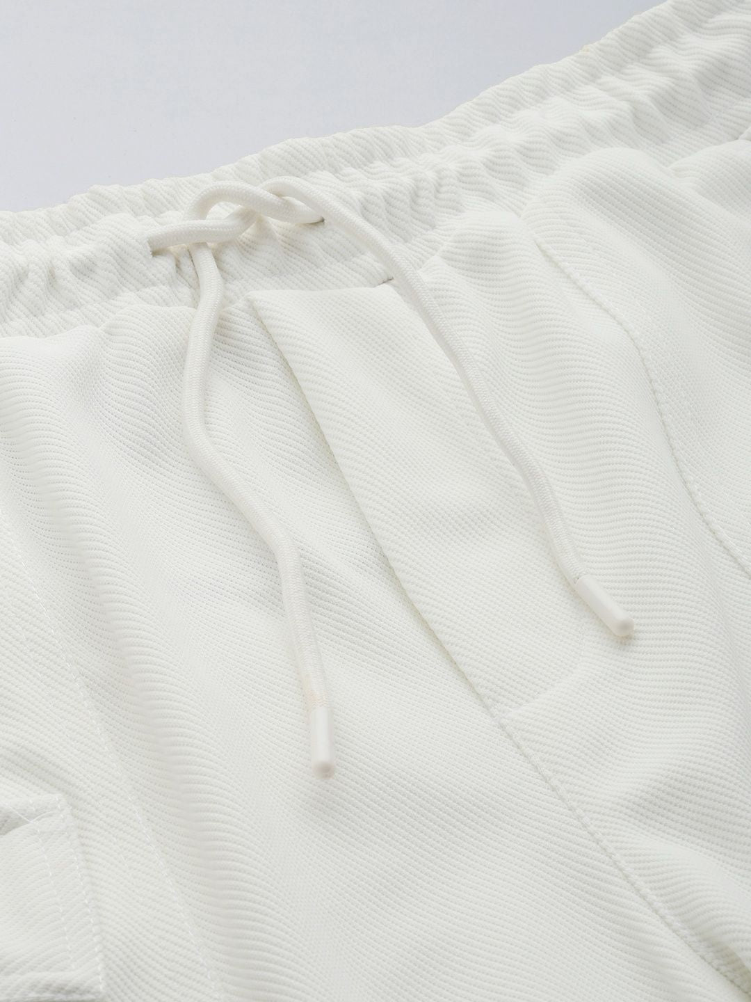 Men's White Relaxed Fit Textured Wide Leg Cargo Joggers