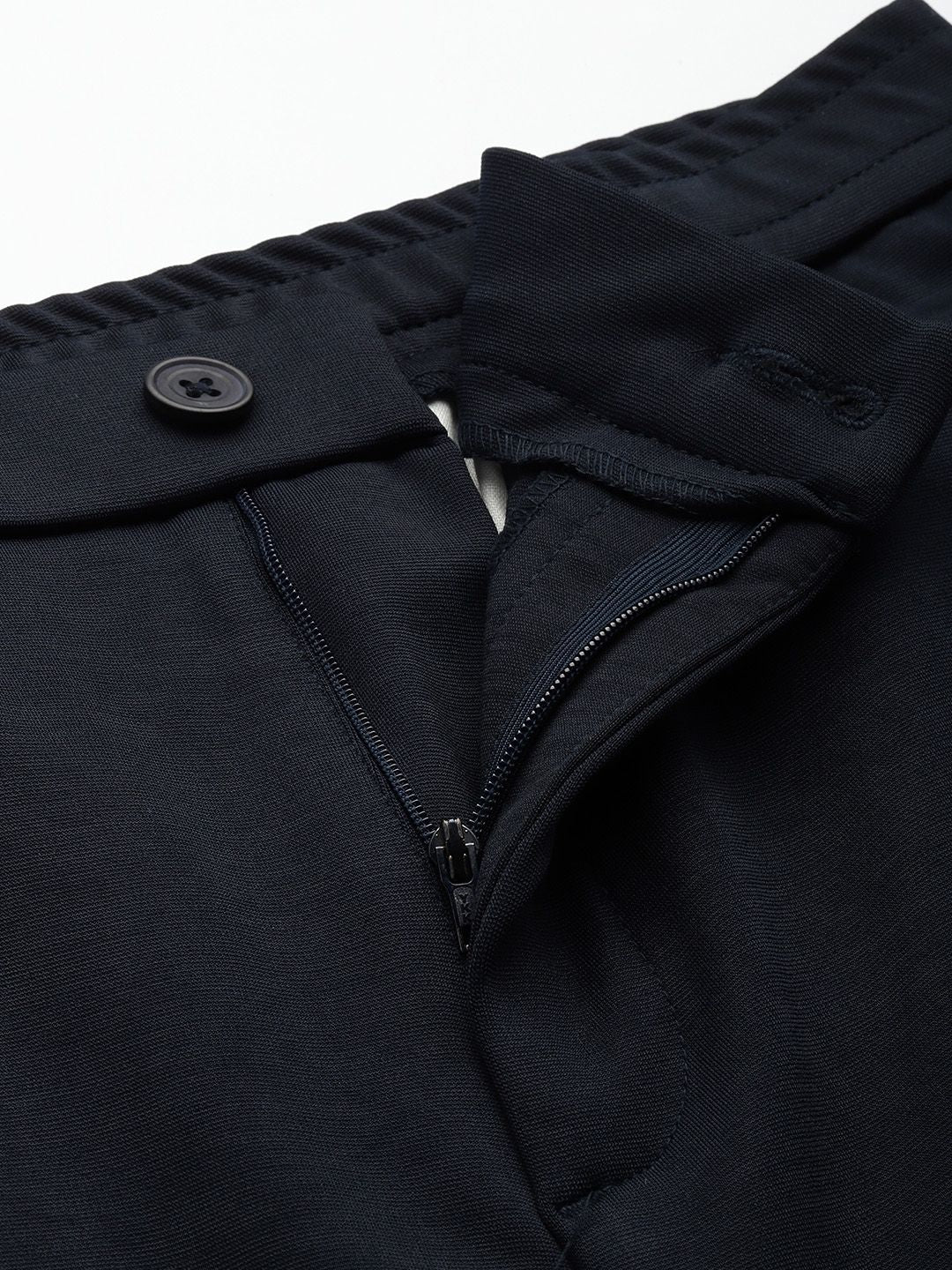 Men's Navy Blue Relaxed Fit Solid Chinos