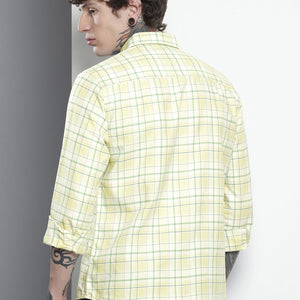 Men's Yellow Slim Fit Checked Casual Shirt