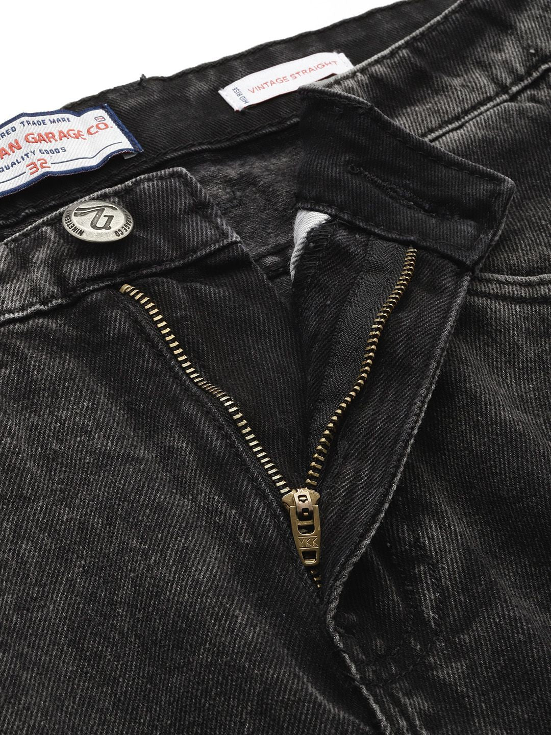 Men's Black Vintage Straight Fit Distressed Jeans