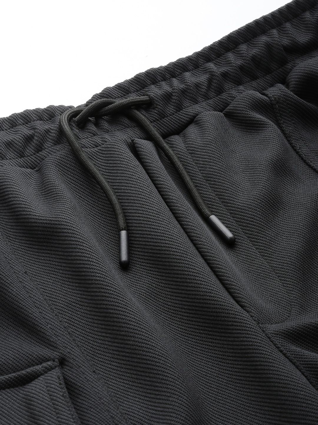 Men's Black Relaxed Fit Textured Wide Leg Cargo Joggers