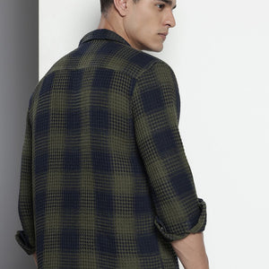 Men's Olive Relaxed Fit Textured Casual Shirt