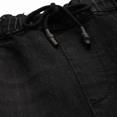 Men's Black Regular Fit Solid Stretchable Denim Joggers