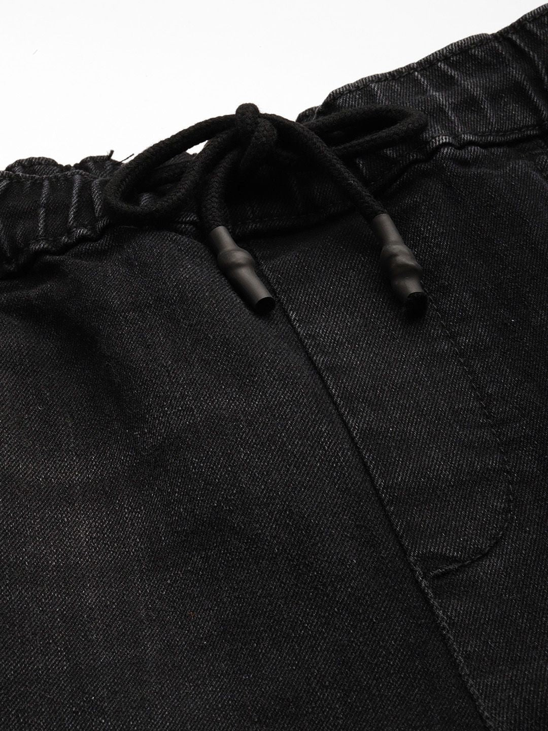 Men's Black Regular Fit Solid Stretchable Denim Joggers