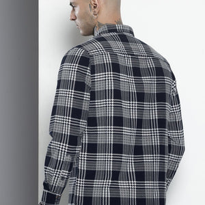Men's Black Regular Fit Checked Casual Overshirt