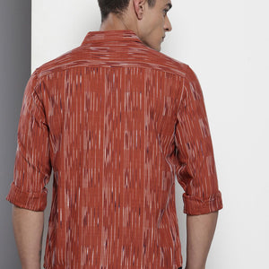 Men's Orange Slim Fit Striped Casual Shirt