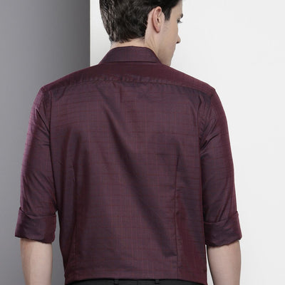 Men's Burgundy Slim Fit Checked Formal Shirt