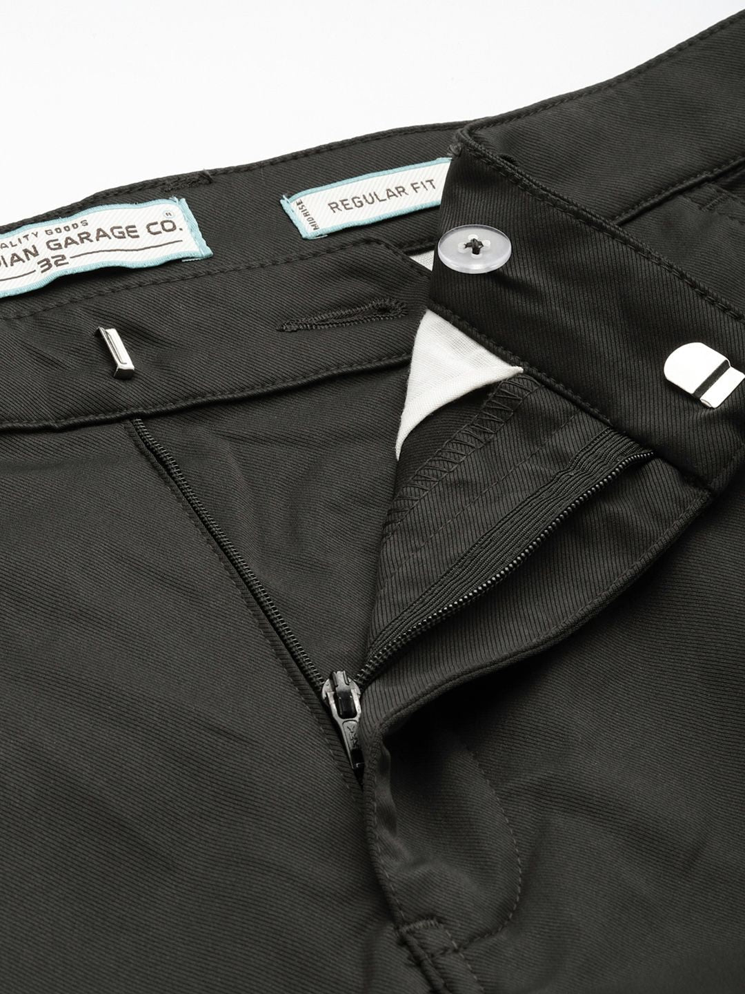 Men's Grey Regular Fit Solid Trousers