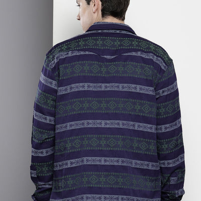 Men's Green Relaxed Fit Aztec Resort Wear Shirt