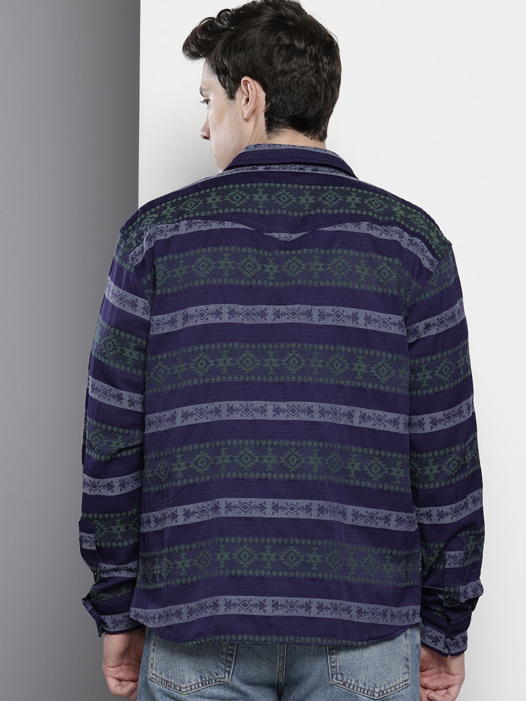 Men's Green Relaxed Fit Aztec Resort Wear Shirt
