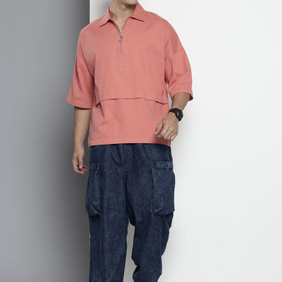 Men's Pink Oversized Solid Street Wear Shirt