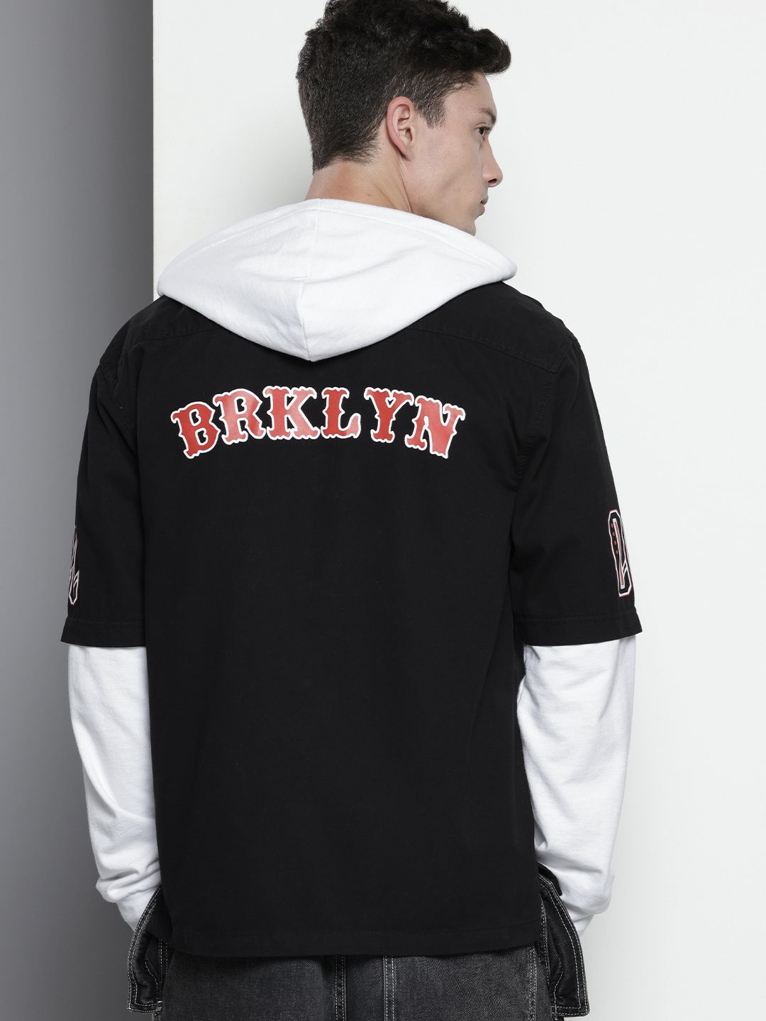 Men's Black Regular Fit Graphic Street Wear Shirt