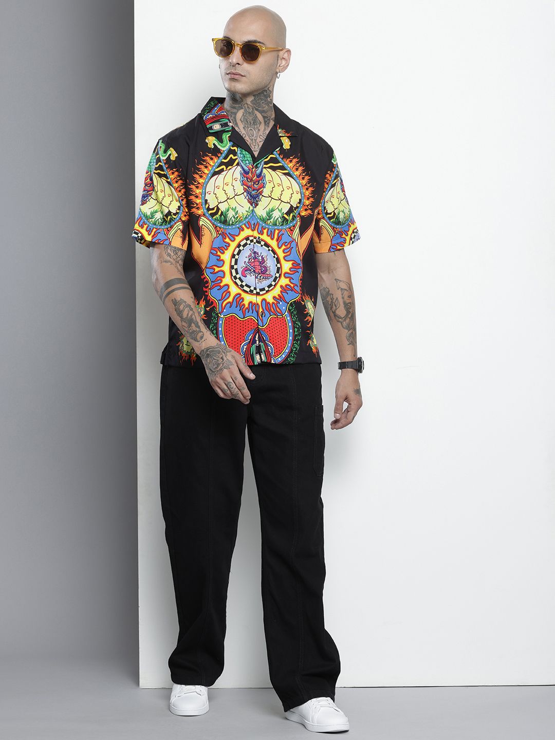 Men's Black Oversized Kitch Street Wear Shirt