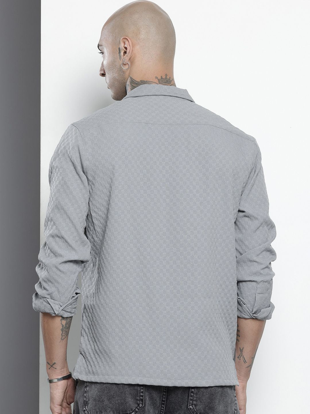 Men's Grey Relaxed Fit Solid Resort Wear Shirt