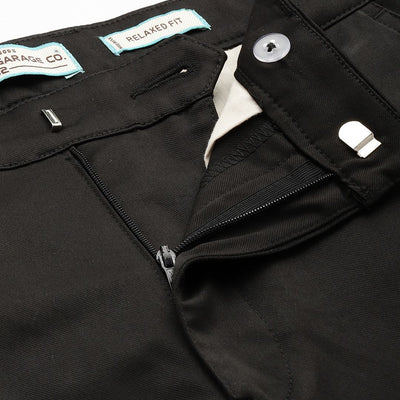 Men's Black Regular Fit Solid Trousers