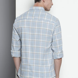 Men's Blue Slim Fit Checked Casual Shirt