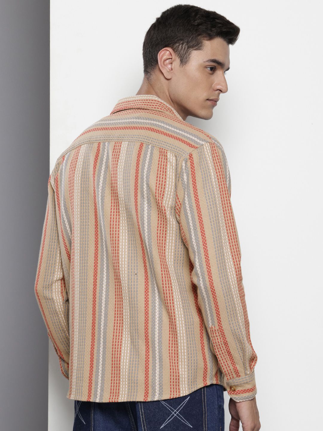 Men's Brown Relaxed Fit Striped Resort Wear Shirt